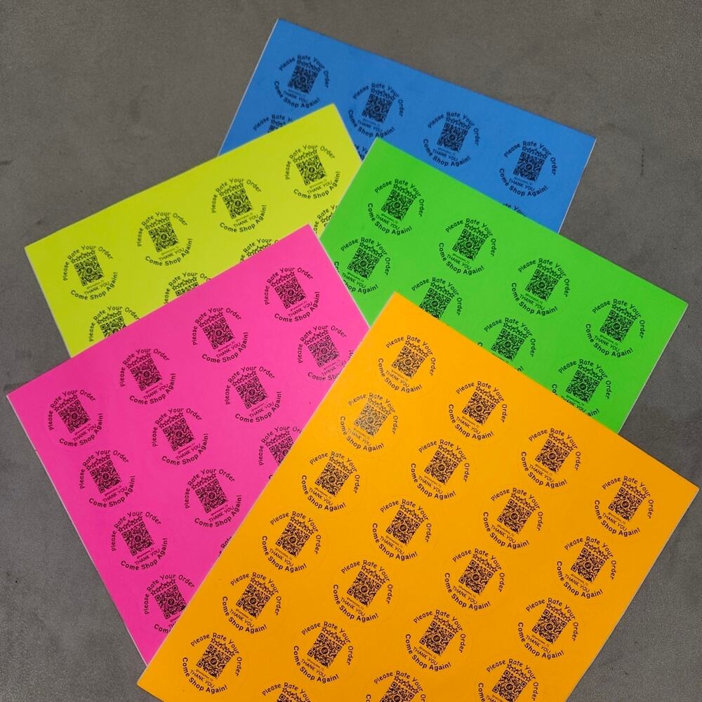 QR Labels NEON Thank You / Rate Your Order - Set of 48 - 2 sheets of 24 NWT